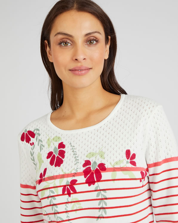 Pull uni et rayé imprimé floral