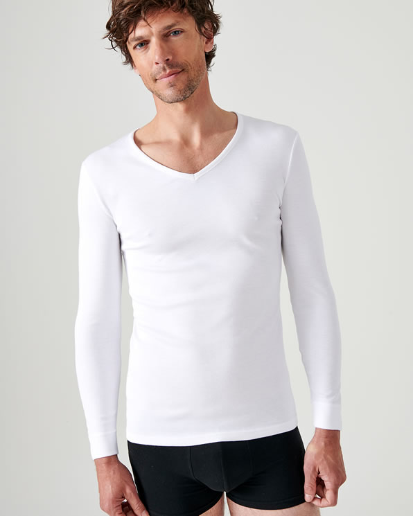 T-shirt col V, maille interlock Thermolactyl